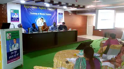 Panel on stage at Injection Safety training of master trainers (Punjab, 2019)