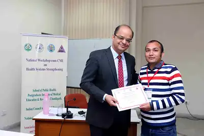 Certificate presented to participant at valedictory at 2nd NWHSS 2016, PGIMER Chandigarh