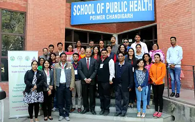 Workshop participants and faculty group photo outside School of Public Health, PGIMER Chandigarh