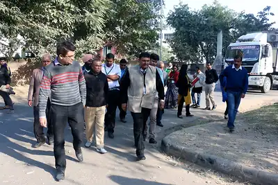 Workshop participants walking on a field visit during NWHSS 2017, Chandigarh