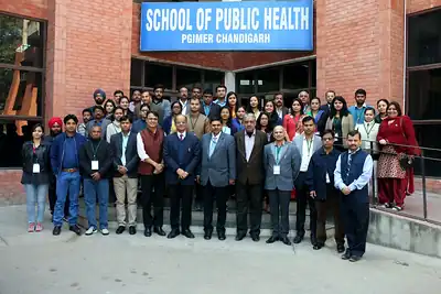 Group photograph of 3rd NWHSS participants outside the School of Public Health, PGIMER Chandigarh