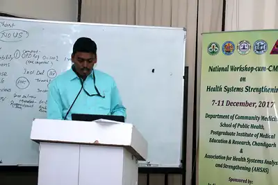 Speaker presenting at the National Workshop on Health Systems Strengthening, PGIMER Chandigarh, 2017