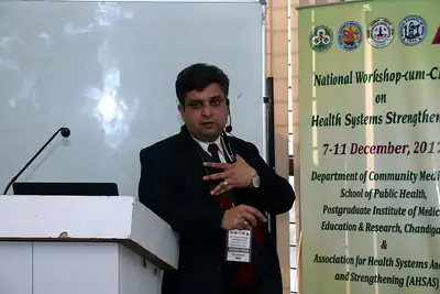Speaker presenting at the National Workshop on Health Systems Strengthening, PGIMER Chandigarh, 2017