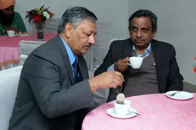 Delegates having tea during a break at NWHSS 2017, PGIMER Chandigarh
