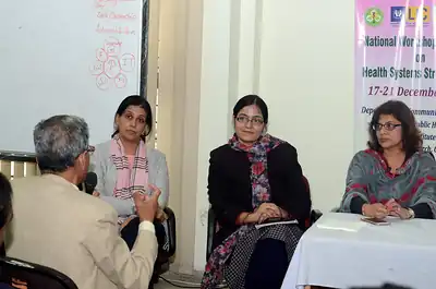 Panel of women speakers answering a question from the audience, 4th NWHSS, PGIMER Dec 2018