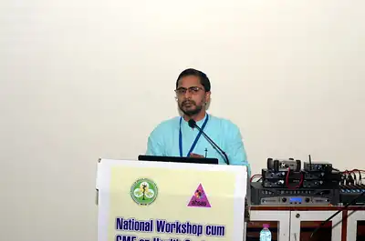 Speaker at the podium, 4th NWHSS, PGIMER Dec 2018