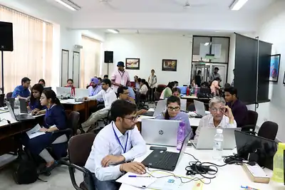 Wide view of participants at a GIS hands-on class, 5th NWHSS GIS for public health, PGIMER 2019