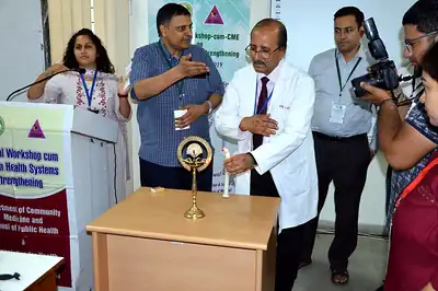 Lamp lighting at the inauguration of the 5th NWHSS GIS for public health, PGIMER 2019