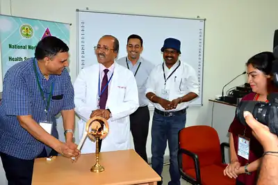 Dignitaries lighting the ceremonial lamp, 5th NWHSS GIS for public health, PGIMER 2019