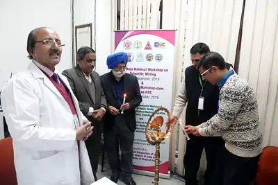 Lamp lighting by dignitaries at the inauguration, 6th NWHSS with Scientific Writing workshop, PGIMER Dec 2019